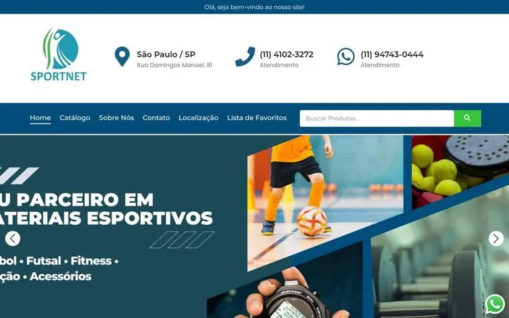 Tela inicial da loja virtual Loja Sportnet