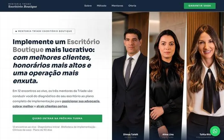 Tela inicial da landing page Mentoria Tríade Escritório Boutique