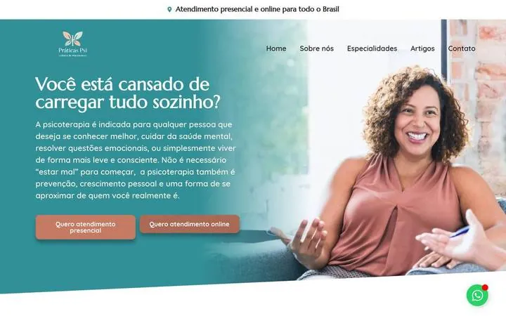 Tela inicial do site Práticas em Psicologia